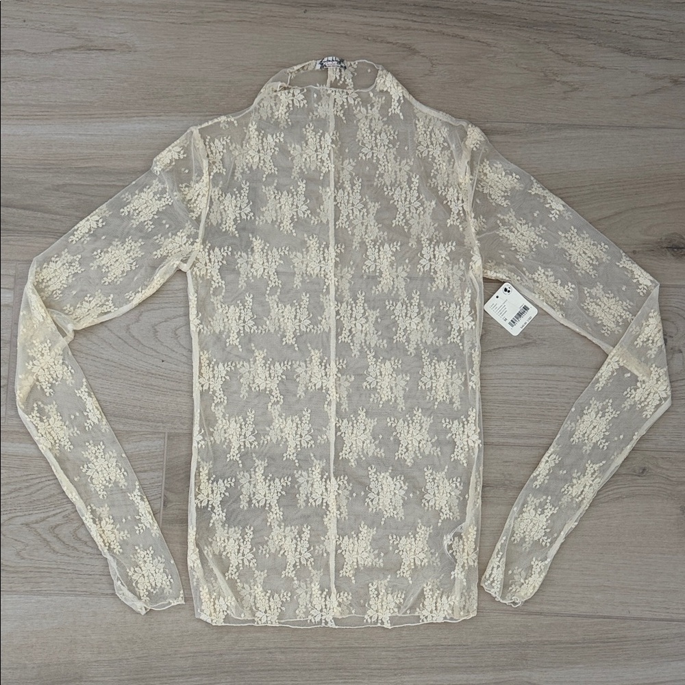 Free People Sheer Lace Long-Sleeve Top in Cream Size M